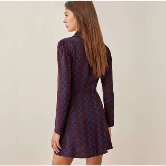 Reformation Hugh dress long sleeve button up retro print - Picture 2 of 9